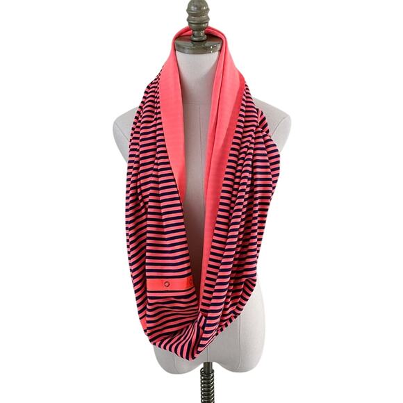 Lululemon Neon Orange/Navy Striped Vinyasa Scarf Snap Closure EUC - Picture 4 of 5